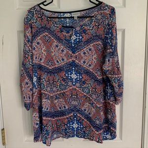 Avenue Plus-Size 3/4-sleeve Keyhole Patterned Top